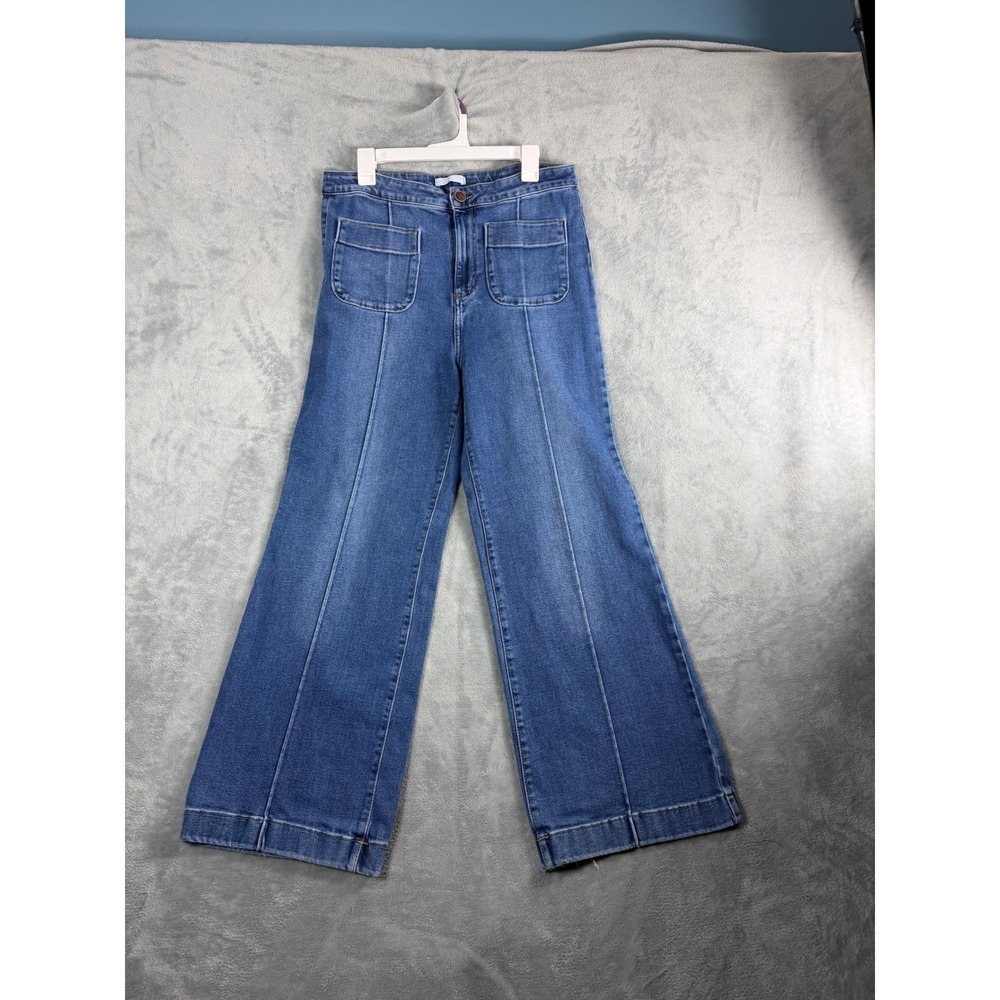 LC Lauren Conrad Womens 14 Blue Denim Trouser Wide Leg High Rise Boho Jeans